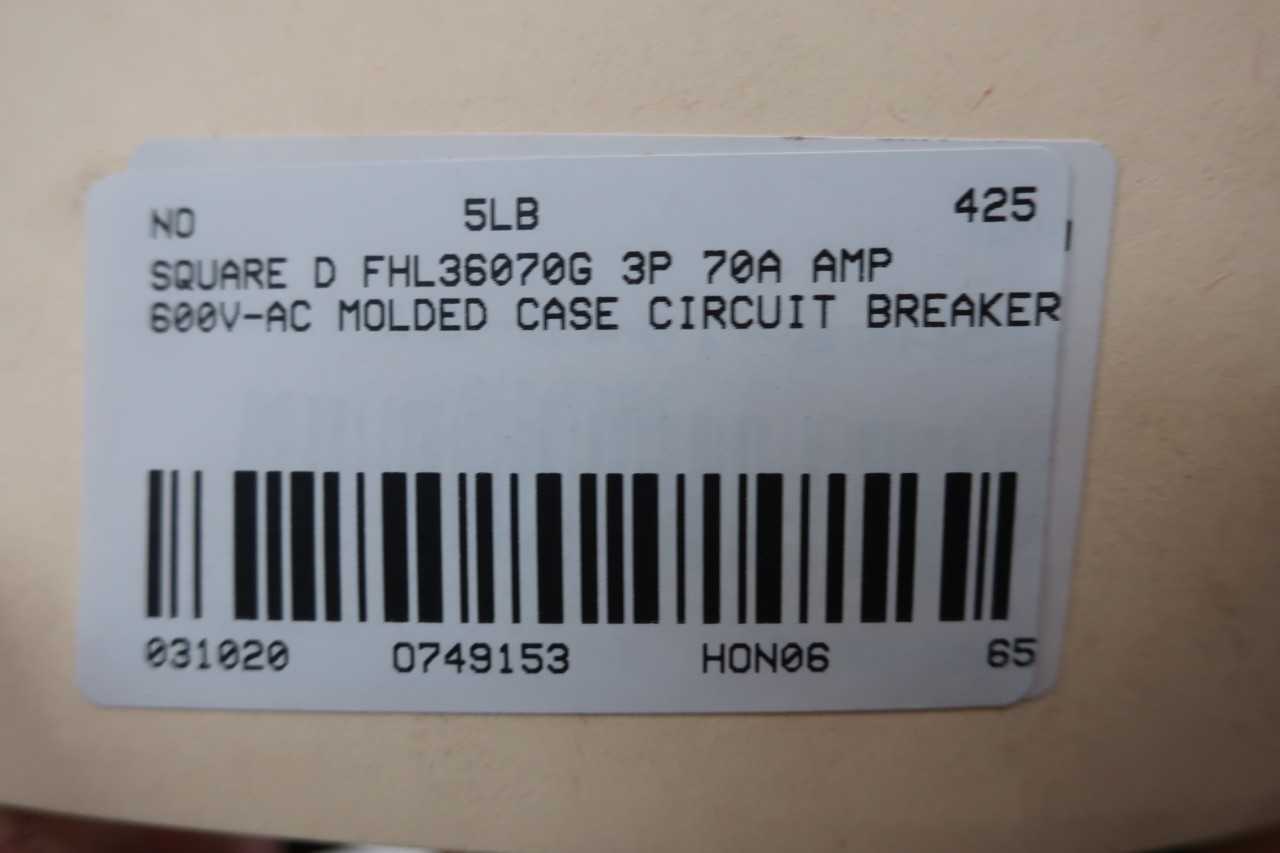 SQUARE D FHL36070G 3P 70A AMP 600V-AC MOLDED CASE CIRCUIT BREAKER - CIRCUIT BREAKERS