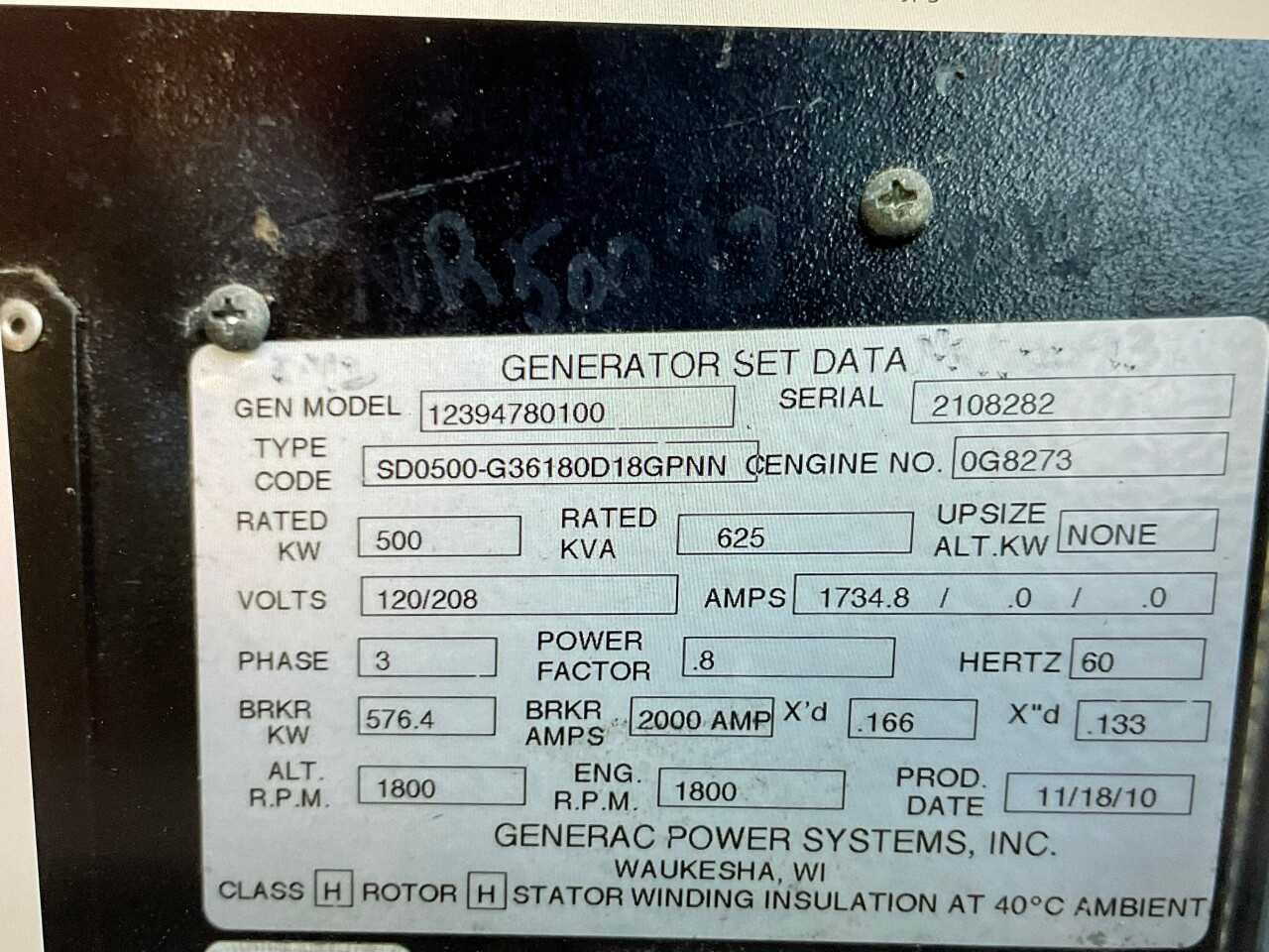 Generac Industrial Power Gernerator 500kw-208v - MISCELLANEOUS