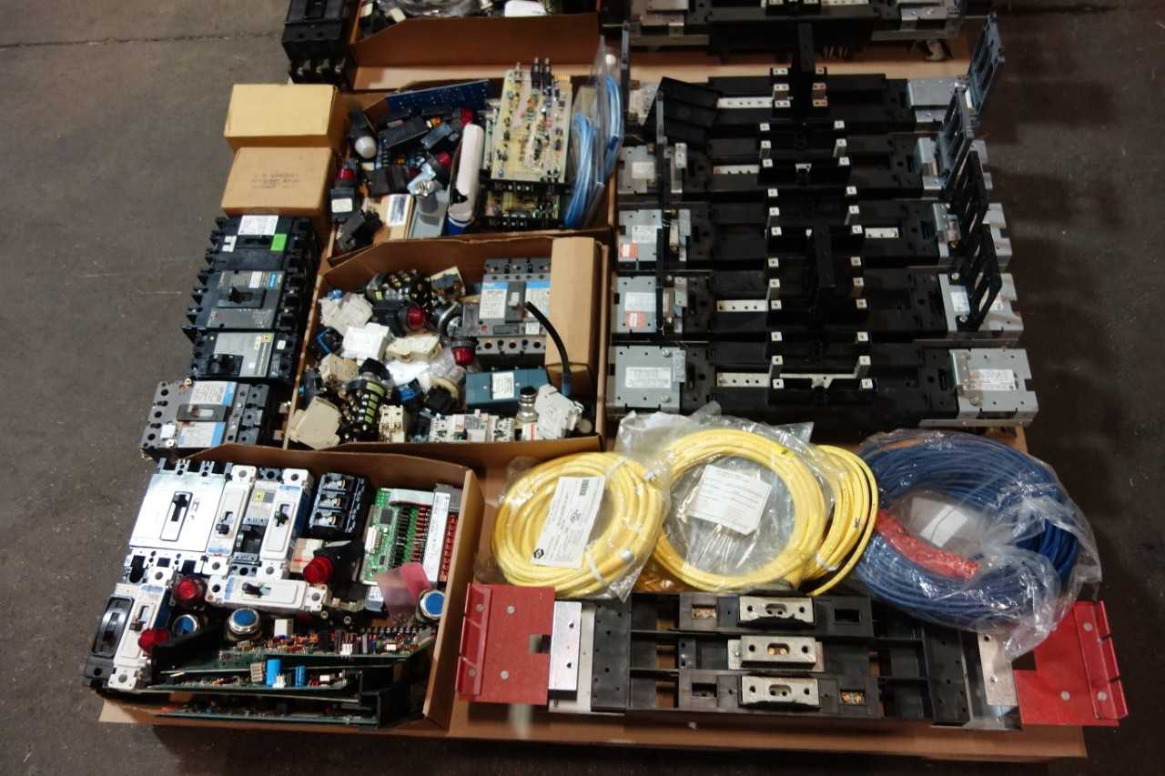 2 PALLETS OF ASSORTED ELECTRICAL- MOLDED CASE CIRCUIT BREAKER, SWITCH CONTROLS, PILOT LIGHTS- ALLEN BRADLEY, FUJI, GENERAL ELECTRIC - CIRCUIT BREAKERS