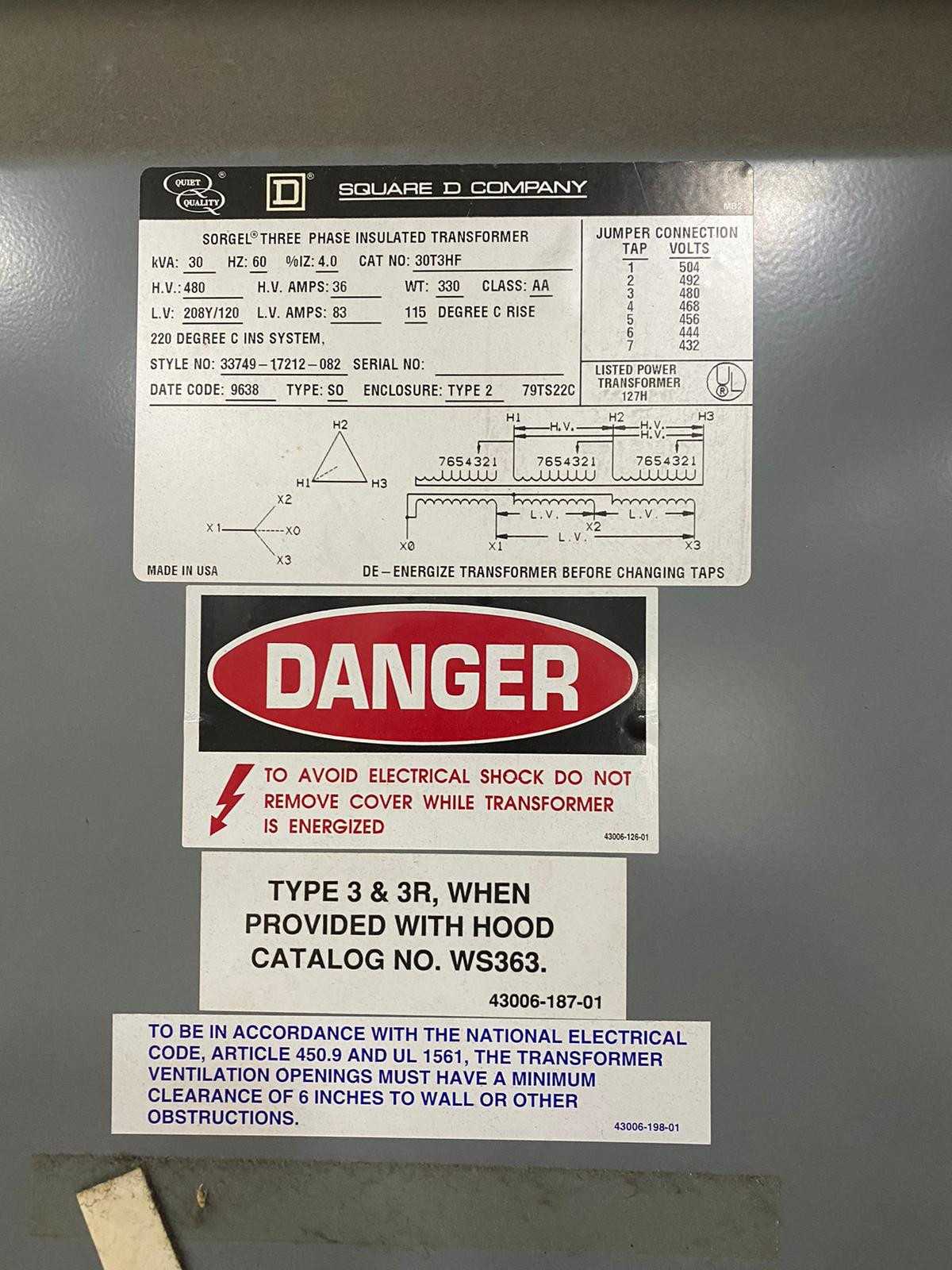 Square D 30kVA  Insulated Transformer - CONTROL TRANSFORMERS