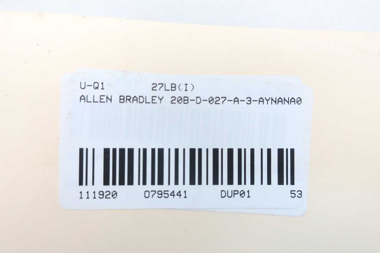 ALLEN BRADLEY 20BD027A3AYNANA0 AC VFD DRIVE 432528VAC 0400HZ 0460VAC 20HP - MOTOR DRIVES