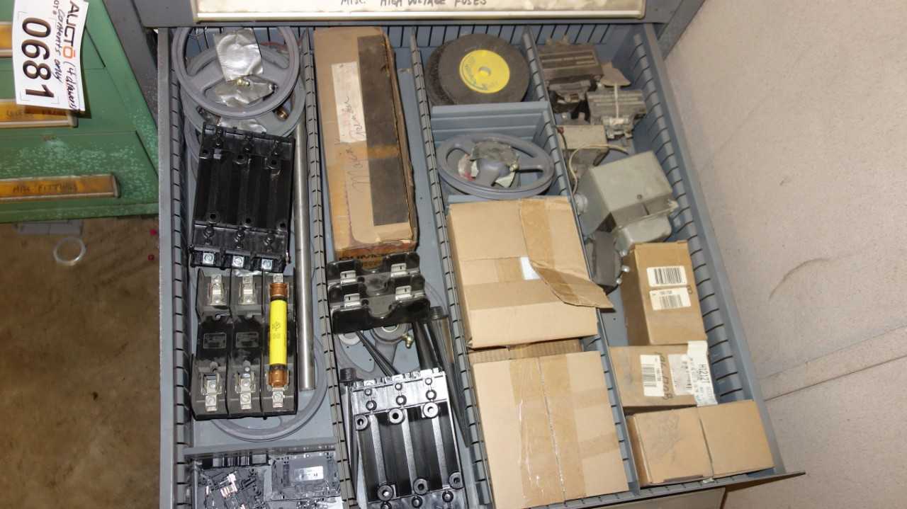 CONTENTS OF CABINET, ASSORTED FUSES, FUSEHOLDERS, BUSSMANN, GOULD - AUTOMATION & CONTROLS