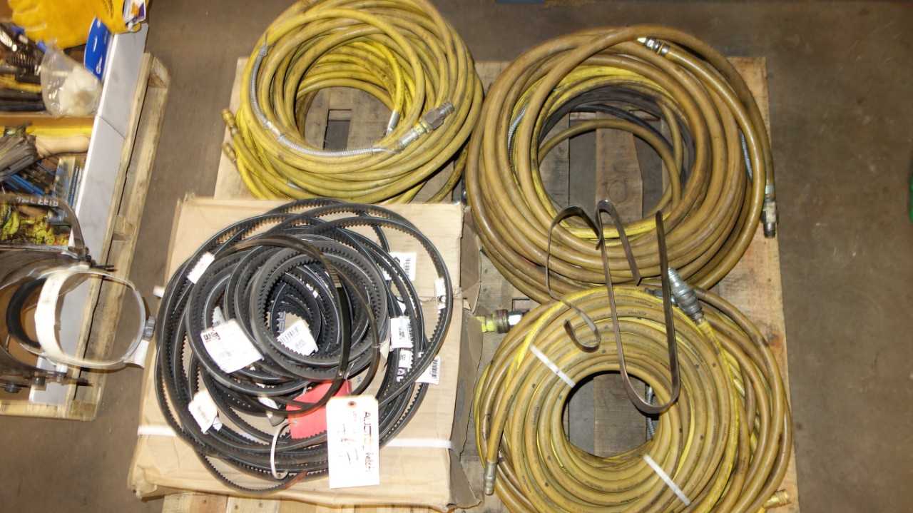 2 PALLETS OF ASSORTED EXTENSION CABLES LIGHTS AIR HOSES AND BELTS - LIGHTING