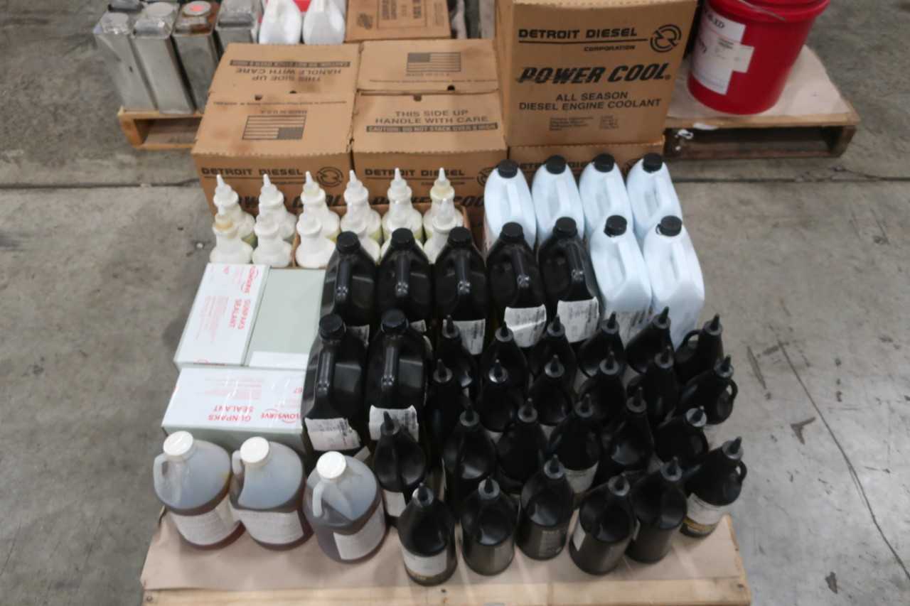 3 PALLETS OF ASSORTED COOLANTS & LUBICANTS - PNEUMATIC LUBRICATOR