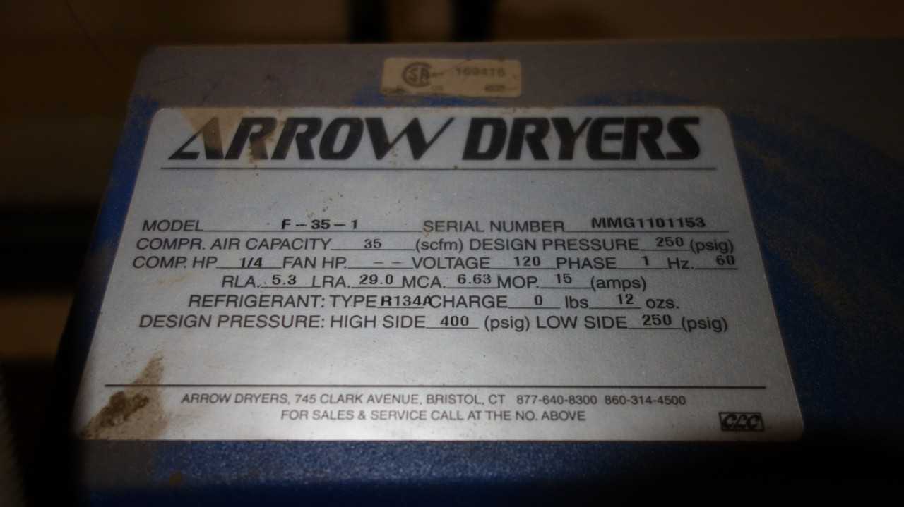 ARROW F-35-1 35 SCFM 120V-AC 250PSI AIR DRYER - AIR DRYERS