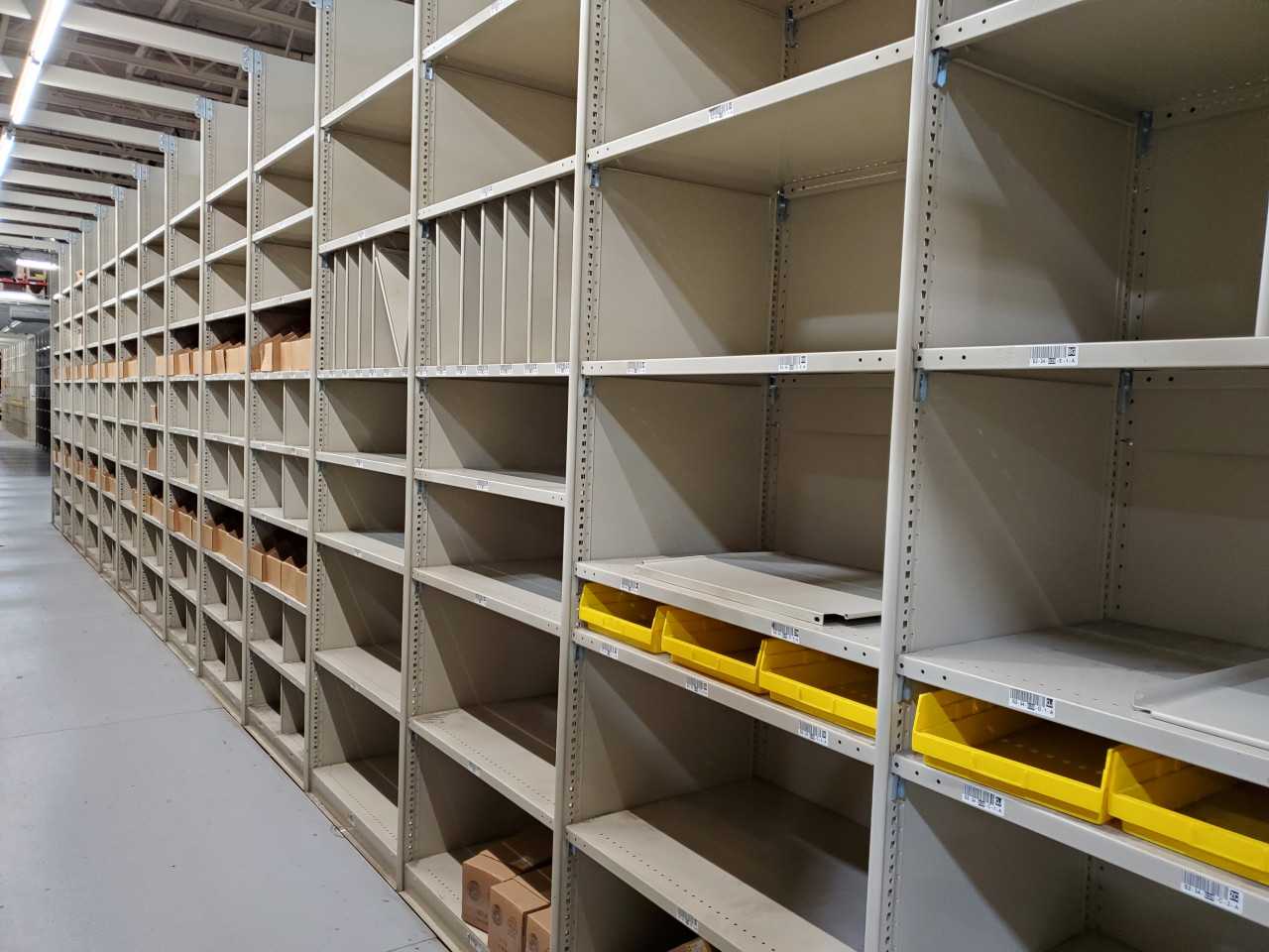 1200 sections of 24” deep x 36” x 8’ high Heavy-Duty Steel Shelving - SHELVING