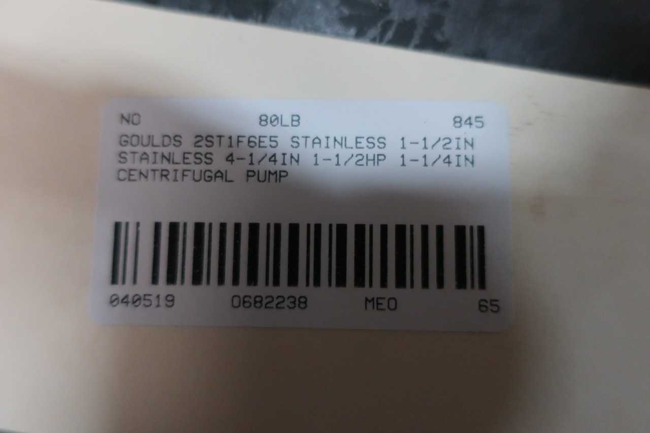 GOULDS 2ST1F6E5 1.25X1.5-6 STAINLESS 1-1/4IN STAINLESS 4-1/4IN 1-1/2HP 1-1/2IN CENTRIFUGAL PUMP - CENTRIFUGAL PUMP