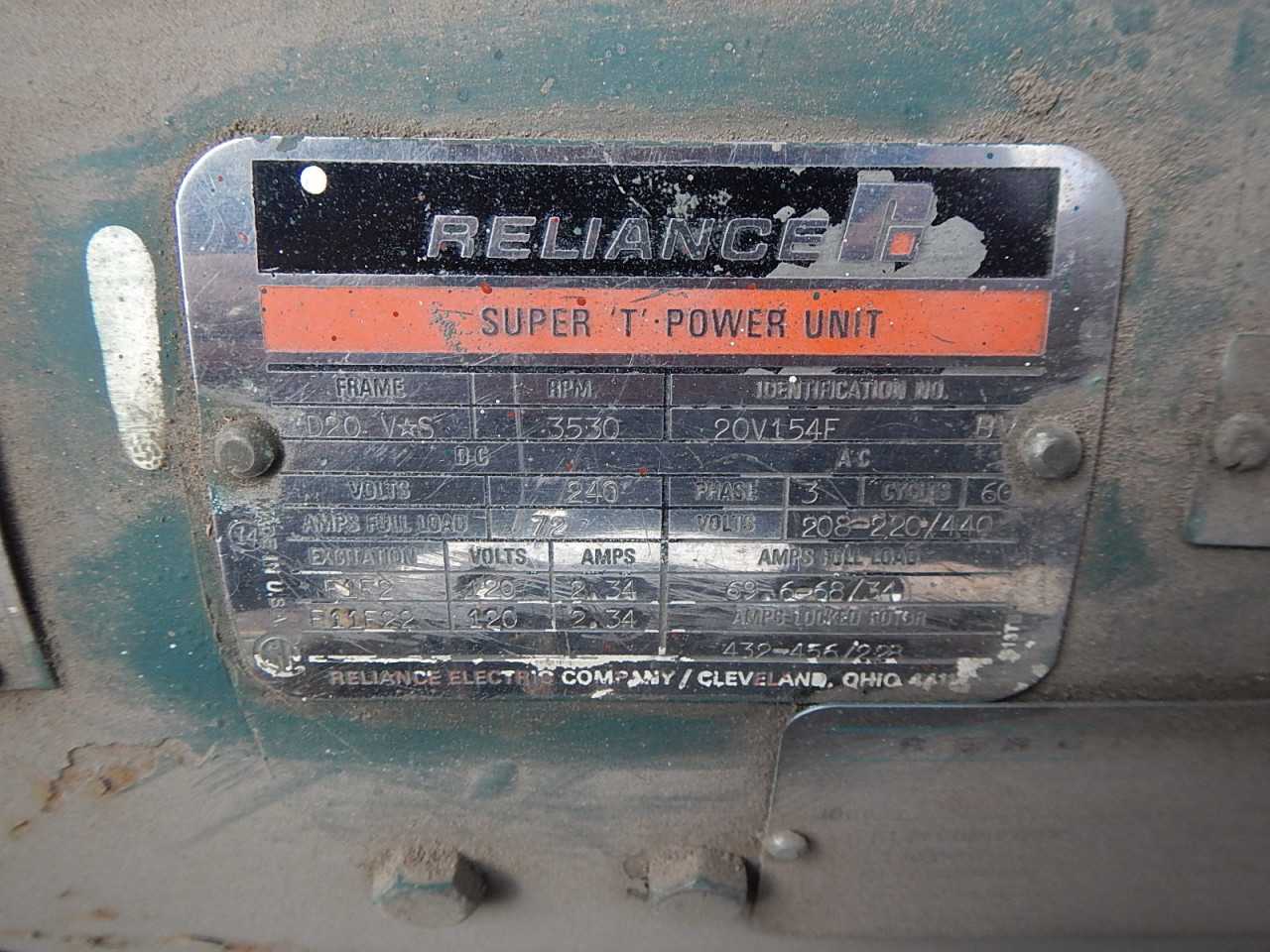 3600 RPM D20VS Frame Reliance Motor Generator Set - ELECTRIC MOTORS