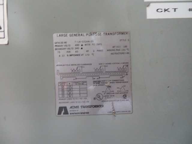 75 KVA transformer, 480 to 240, 3 phase 4 wire - - CONTROL TRANSFORMERS