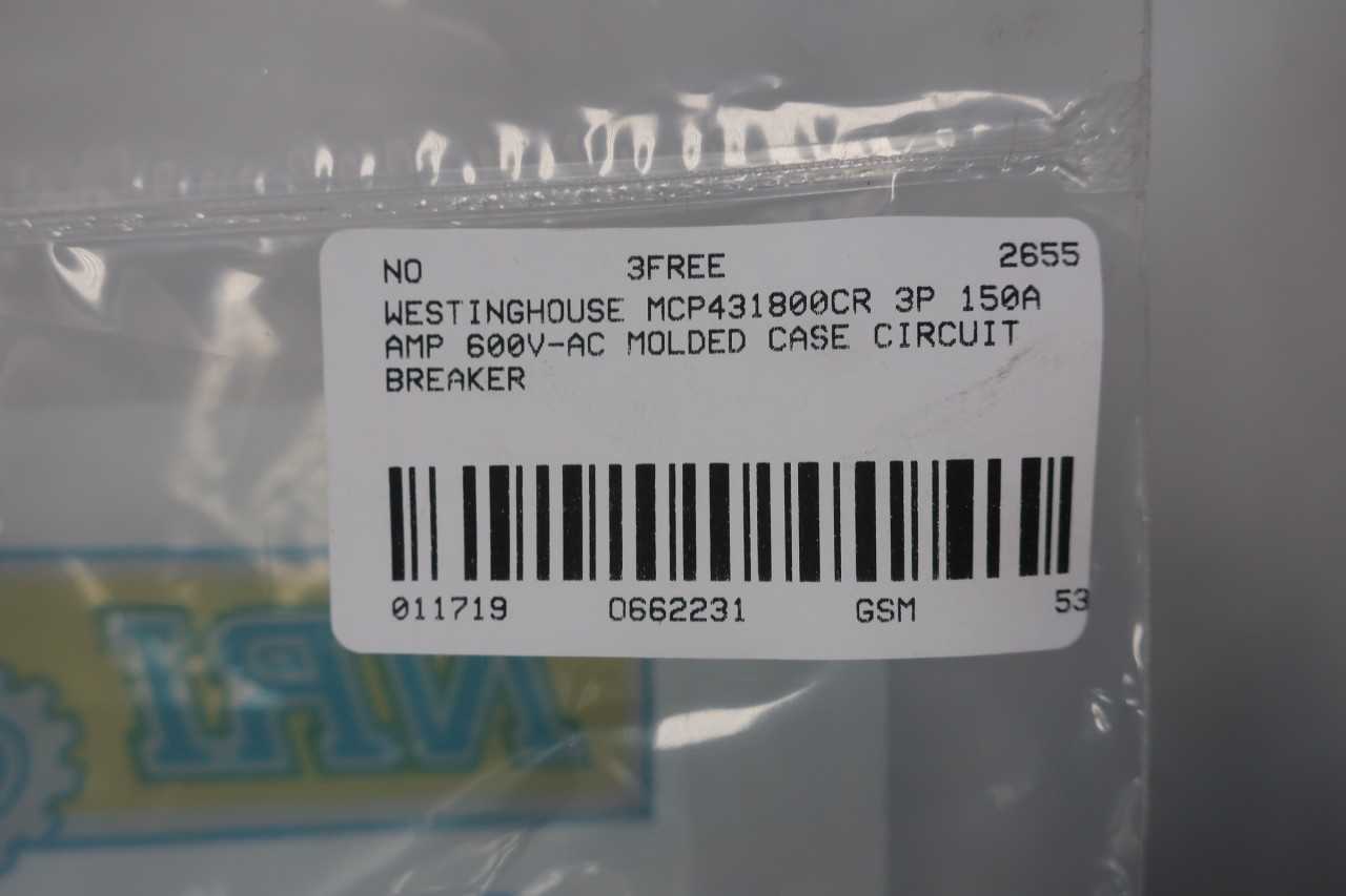 WESTINGHOUSE MCP431800CR 3P 150A AMP 600V-AC MOLDED CASE CIRCUIT BREAKER - CIRCUIT BREAKERS