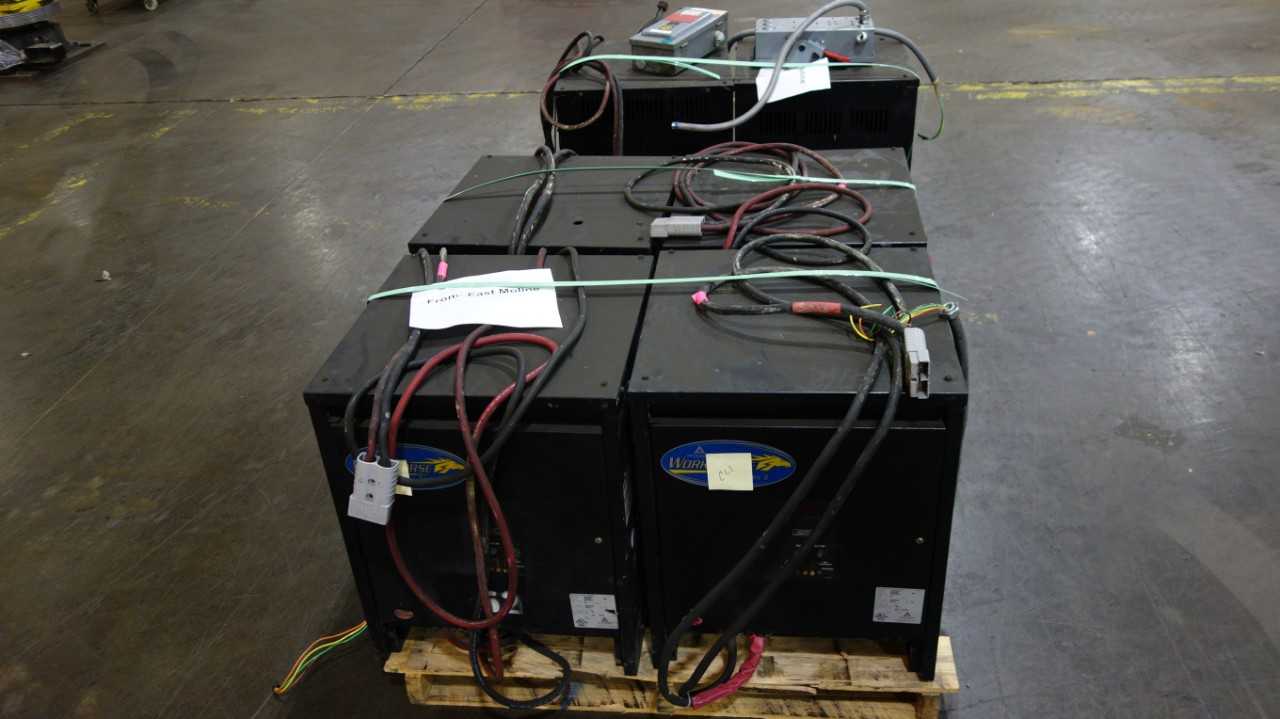 LOT OF 6 APPLIED ENERGY 18R1050E3D 36V-DC WORK HORSE SERIES 2 INDUSTRIAL BATTERY CHARGERS 208/240/480V-AC IN - ELECTRICAL COMPONENTS