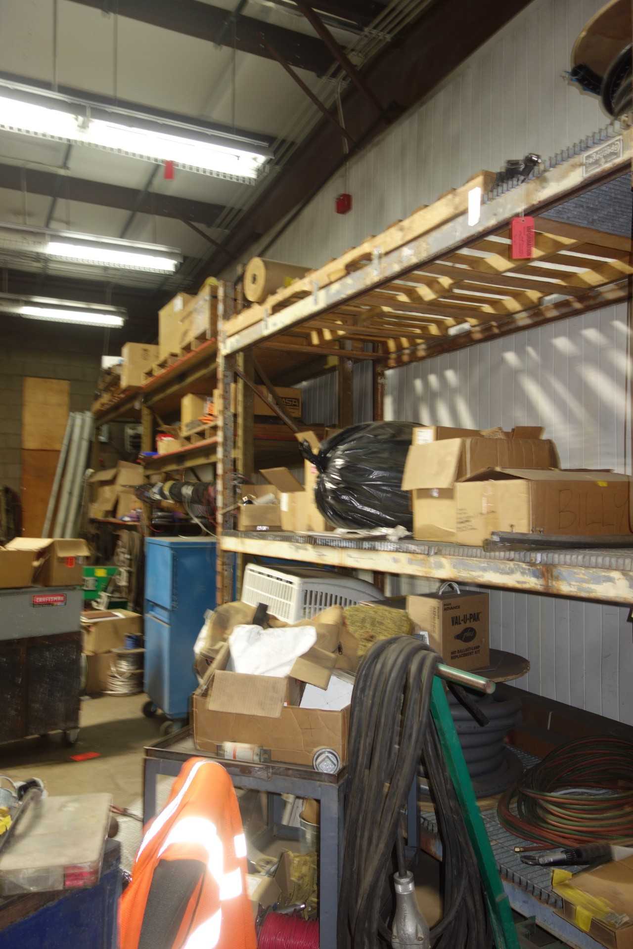 Contents of racking and shelving - electrical spares, cables, wires - SHELVING