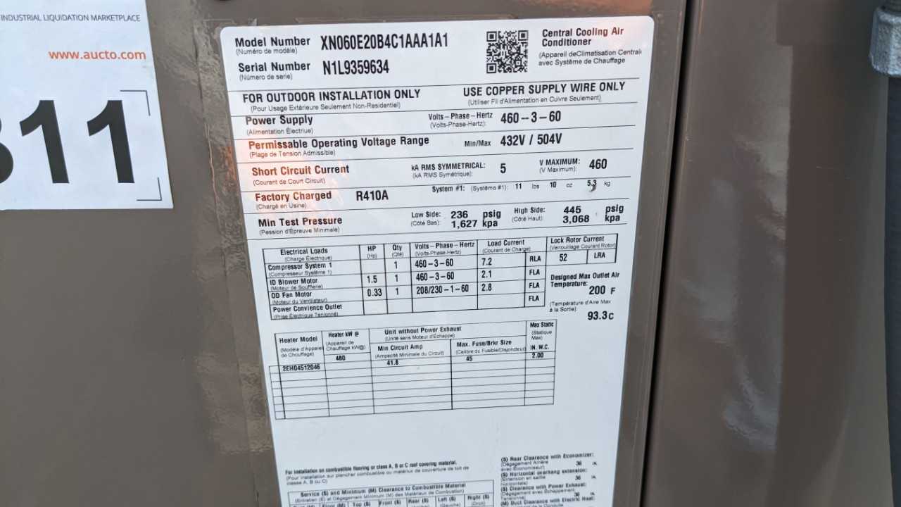 York model number XN060E20B4C1AAA1A1 central cooling air conditioner unit - AIR CONDITIONER