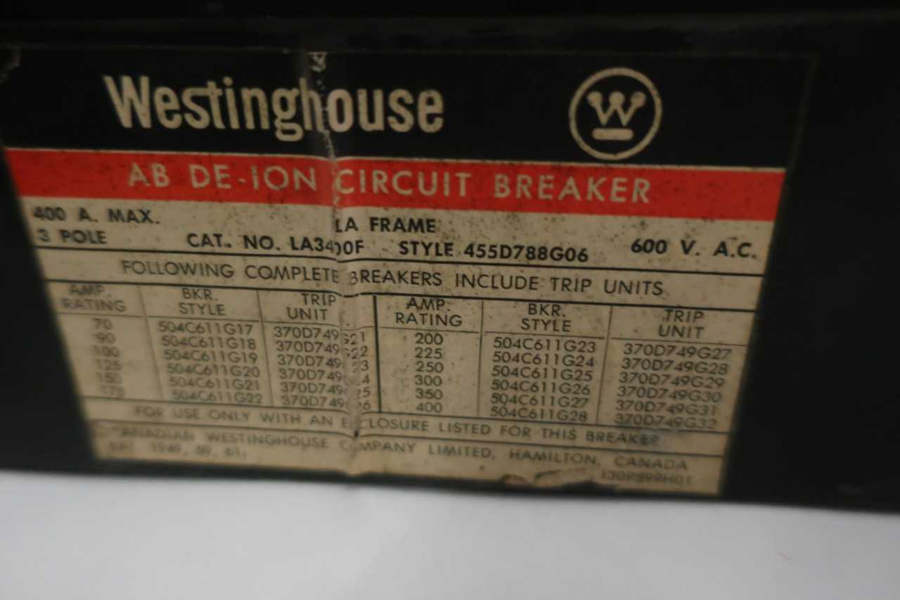 LOT OF 5 ASSORTED WESTINGHOUSE 3P CIRCUIT BREAKERS - CIRCUIT BREAKERS