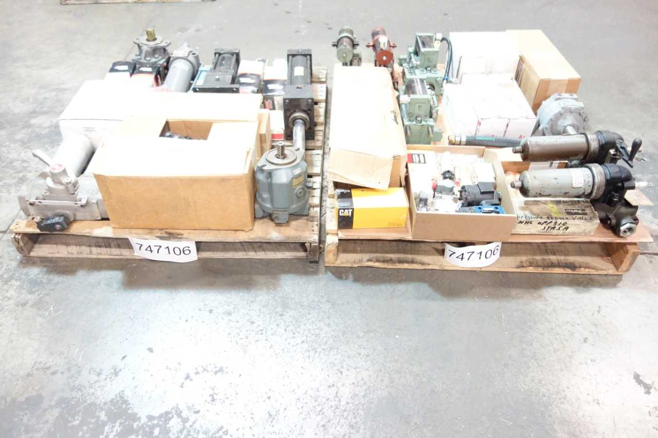 2 PALLETS OF ASSORTED CONTROL VALVES, CYLINDERS, FILTERS, HOSES- PARKER, PALL, NACHI - CONTROL VALVE