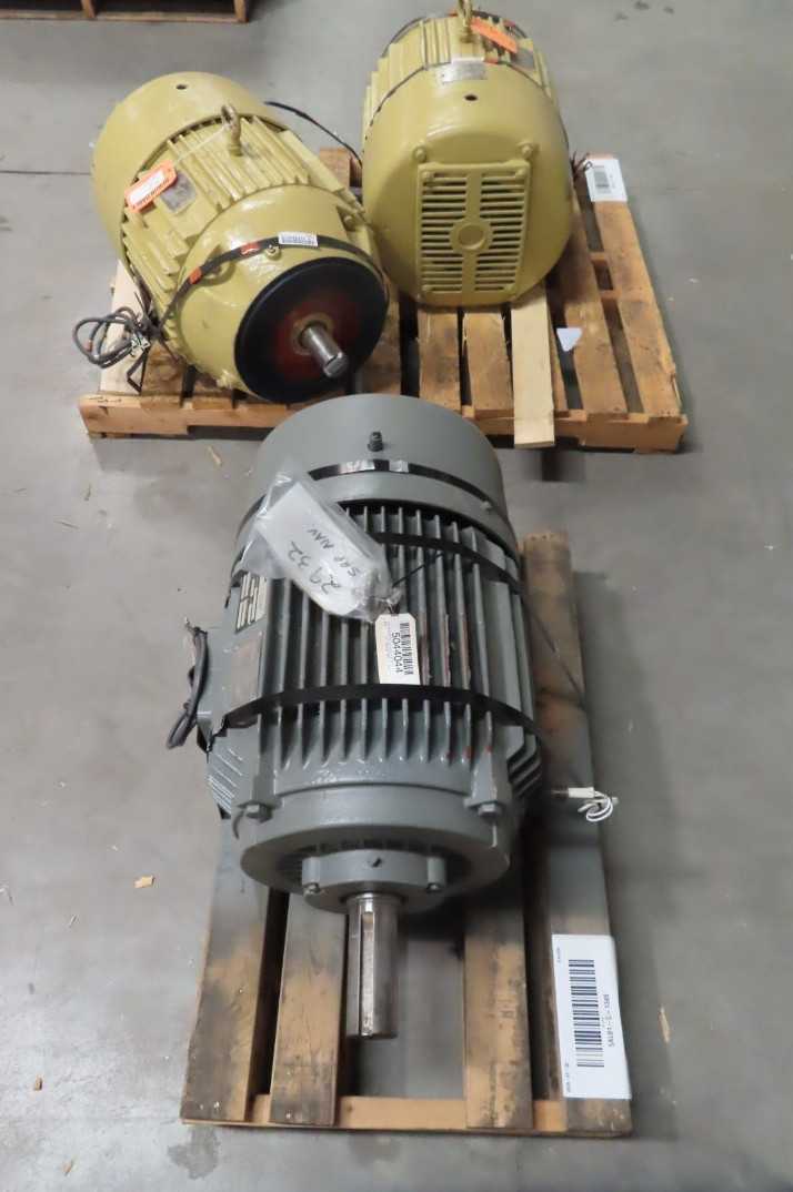 2 PALLETS OF ASSORTED 460V-AC ELECTRIC AC MOTORS, 1X SIEMENS 365T 75HP, 2X GENERAL ELECTRIC 364TZ 60HP - ELECTRIC MOTORS 2 PALLETS OF ASSORTED 460V-AC ELECTRIC AC MOTORS, 1X SIEMENS 365T 75HP, 2X GENERAL ELECTRIC 364TZ 60HP - ELECTRIC MOTORS