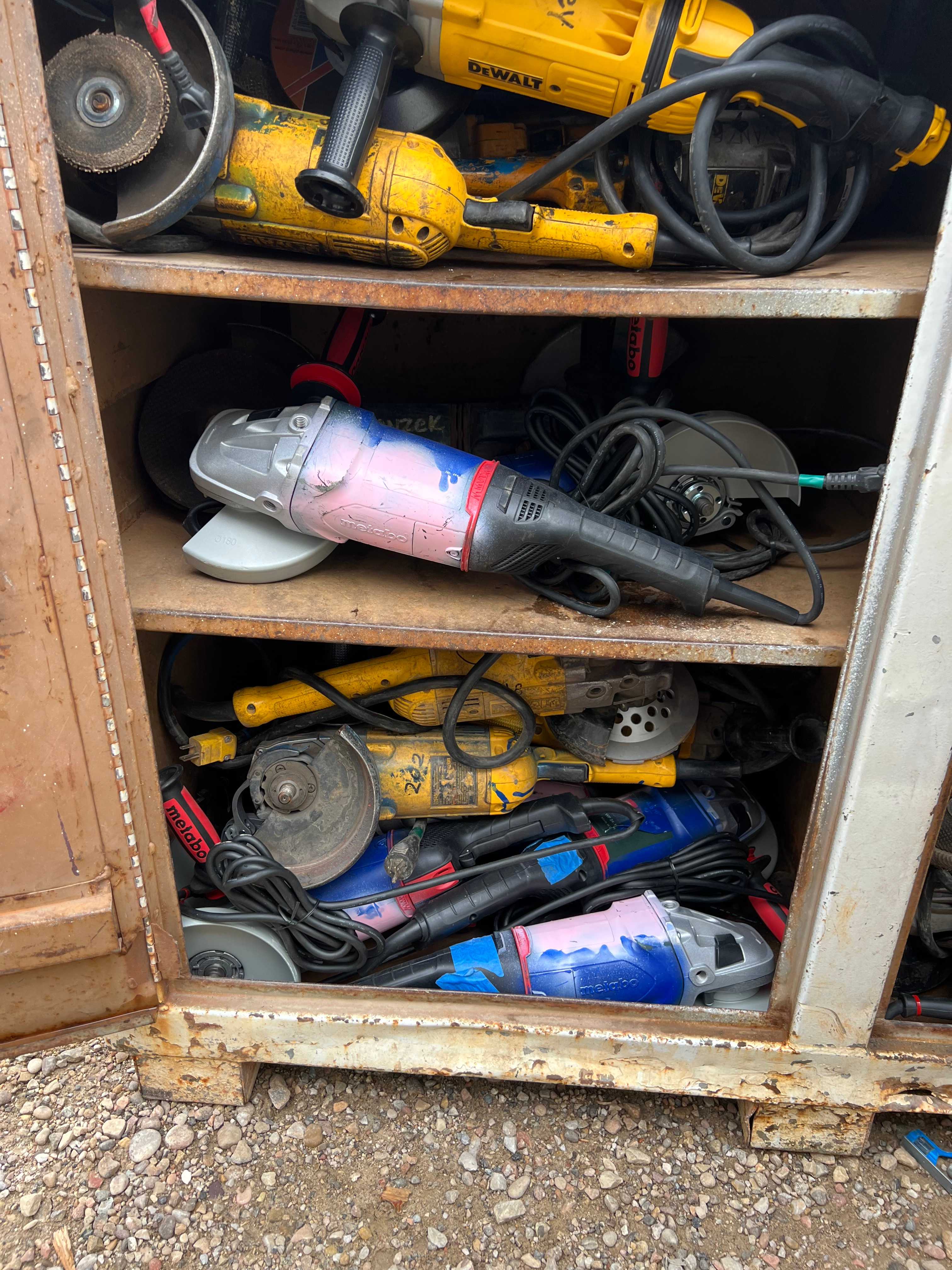 BULK LOT OF 9" GRINDERS QTY 57 WITH CASEY GANG BOX - ELECTRIC POWER TOOLS