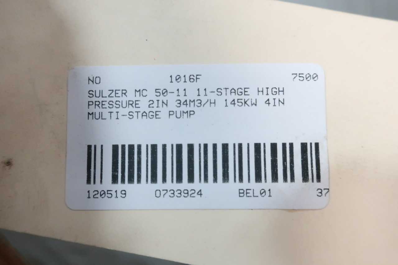 SULZER MC 50-11 2IN 34M3/H 957MM 145KW 4IN MULTI-STAGE PUMP - PUMPS