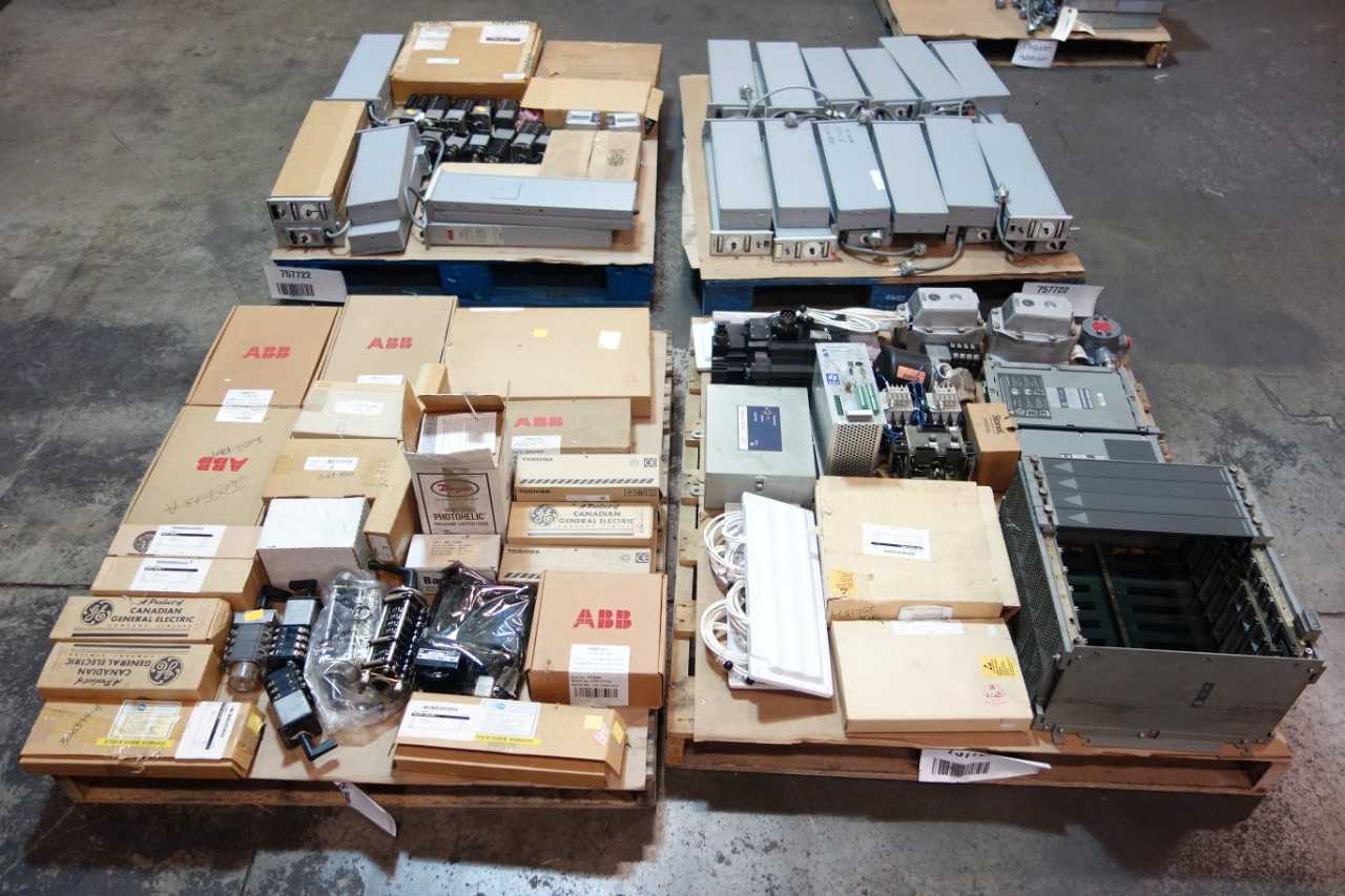 4 PALLETS OF ASSORTED ELECTRICAL AUTOMATION, CONTROLLER CONTROLS, SERVO MOTOR, CHASSIS MODULES, SWITCHES, CONTROLS - ELECTRICAL COMPONENTS
