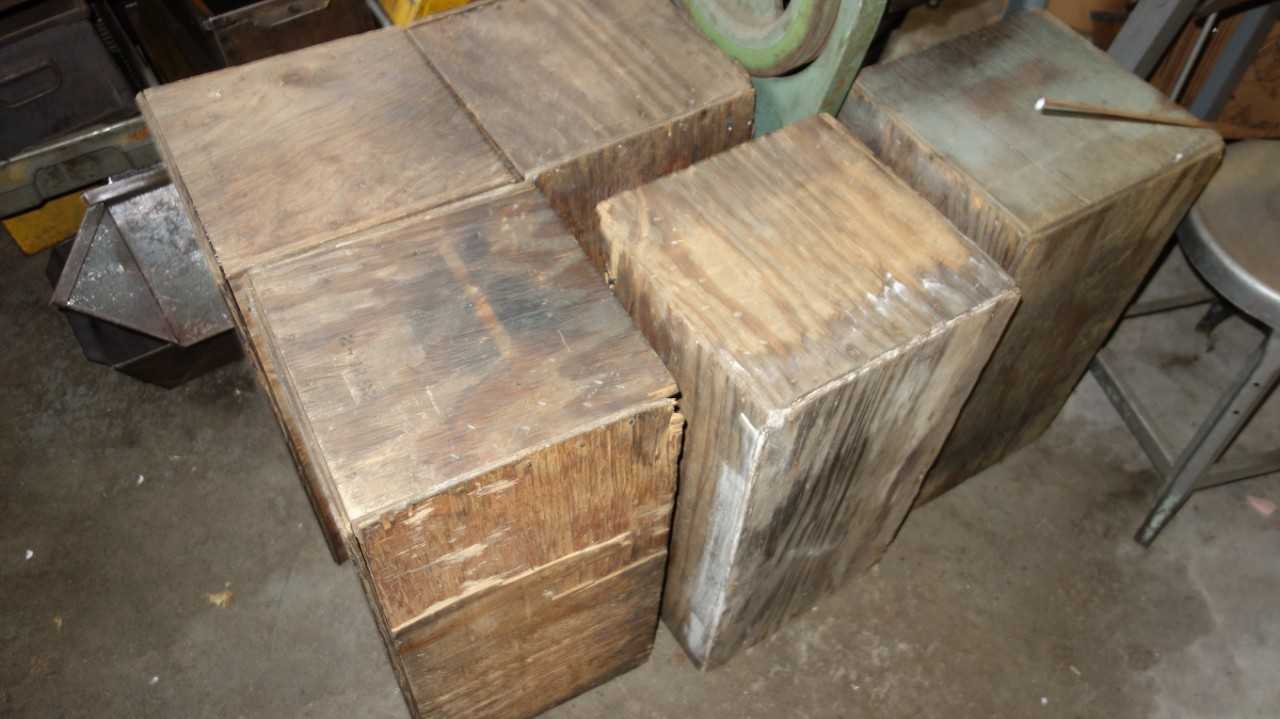 LOT OF ASSORTED BINS, TOTES AND BUCKETS, STEEL AND WOODEN - MATERIAL HANDLING