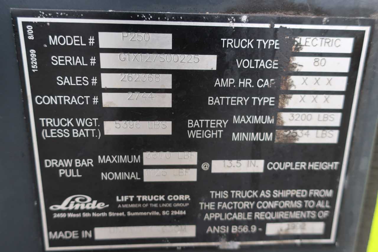 LINDE P250 80V ELECTRIC LOAD TRANSPORTER W/O BATTERY - ELECTRICAL COMPONENTS