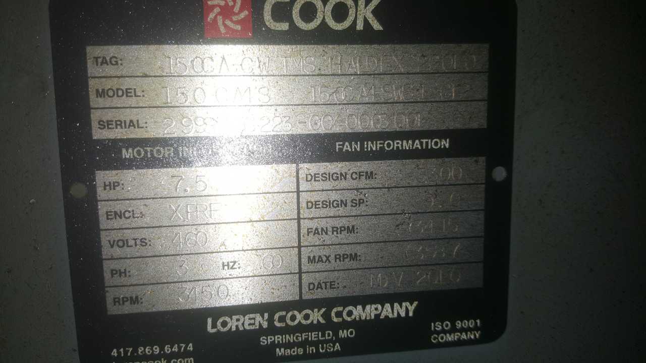 Loren Cook Company 150 CMS Fan w/ Electric Motor - PROCESS EQUIPMENT