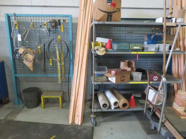 Racks (2) and contents,  and cart on wheels with contents - MISCELLANEOUS