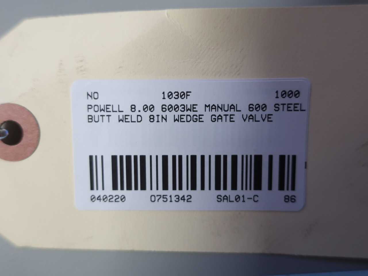 POWELL 8.00 6003WE MANUAL 600 STEEL BUTT WELD 8IN WEDGE GATE VALVE - VALVES