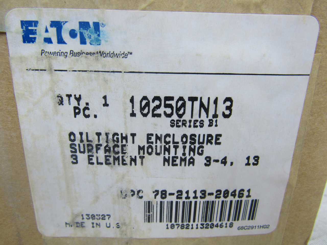Quantity of 1 New Surplus Eaton 10250TN13 Pushbutton Enclosure - ELECTRICAL COMPONENTS