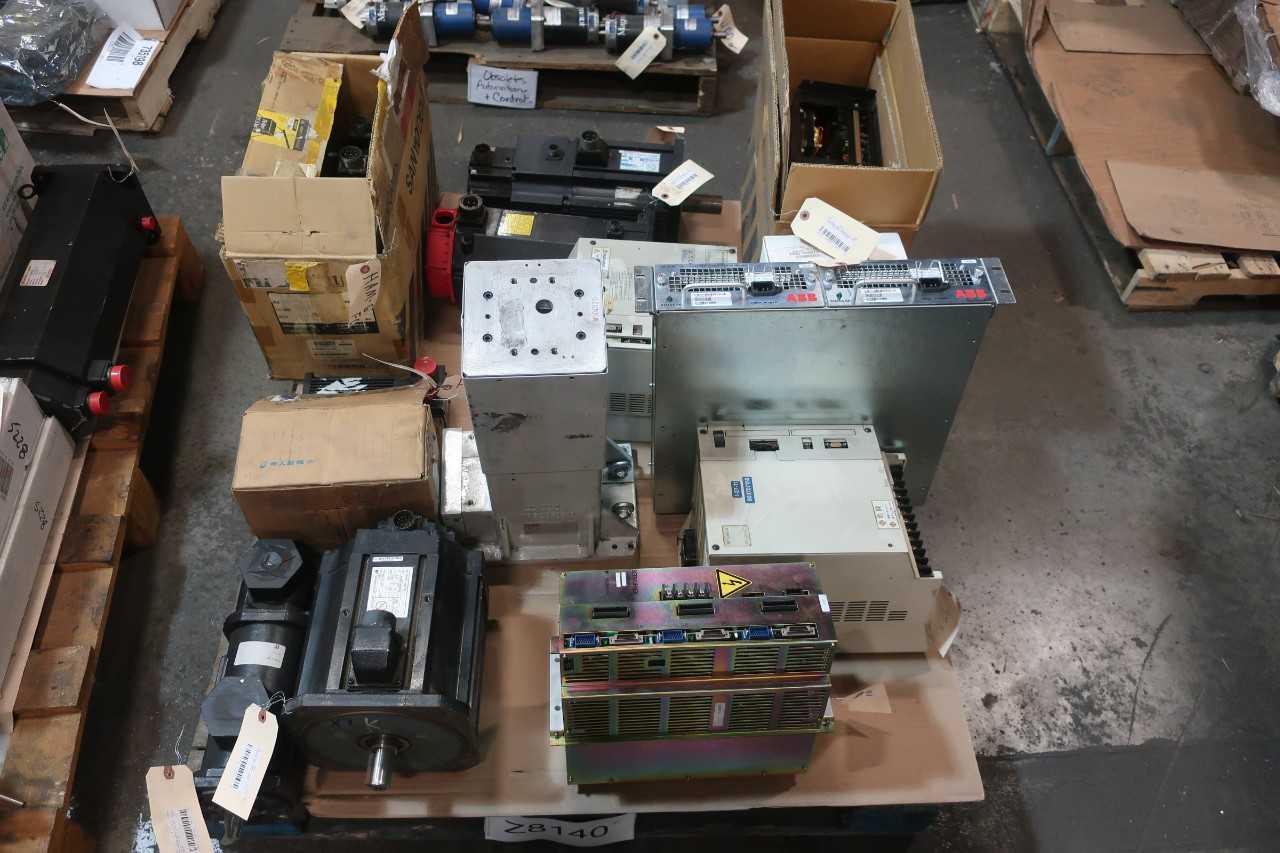 1 PALLET OF ASSORTED AUTOMATION AND CONTROLS, SERVO DRIVES, SERVO MOTORS, SERVO AMPLIFIERS- YASKAWA, MITSHUBISHI, FANUC, OMRON, ABB, SANYODENKI - SERVO