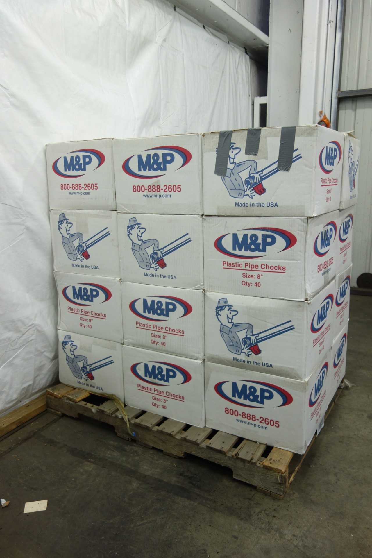 PALLET OF M&P 8 IN PLASTIC PIPE CHOCKS - ELECTRIC POWER TOOLS