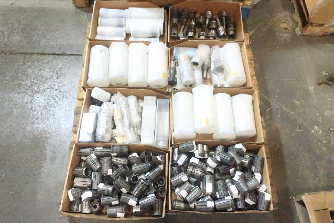 1 PALLET OF ASSORTED CHUCKS, REAMERS, BITS, LARGE COLLETTS - ELECTRIC POWER TOOLS