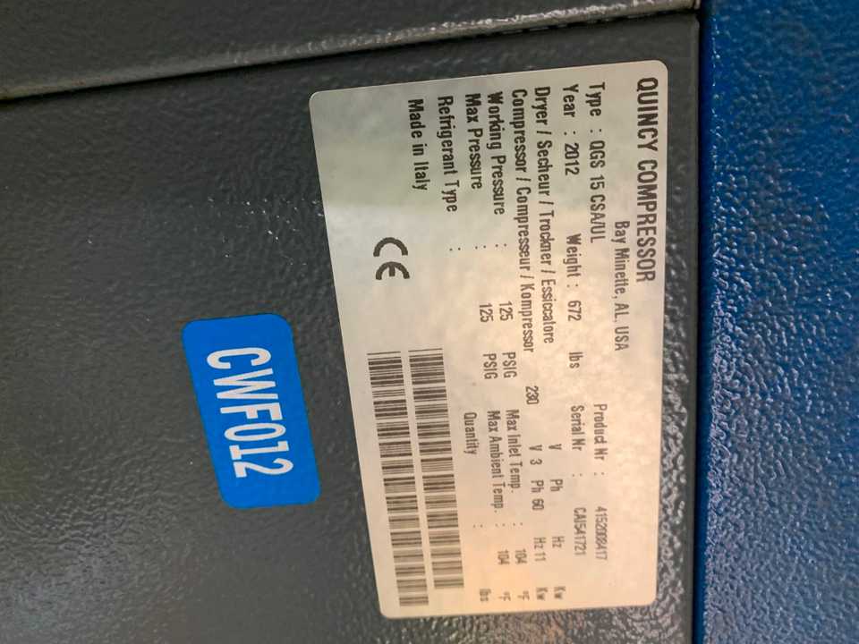 Quincy QGS-15 Rotary Screw Air Compressor W/Dryer - AIR COMPRESSORS