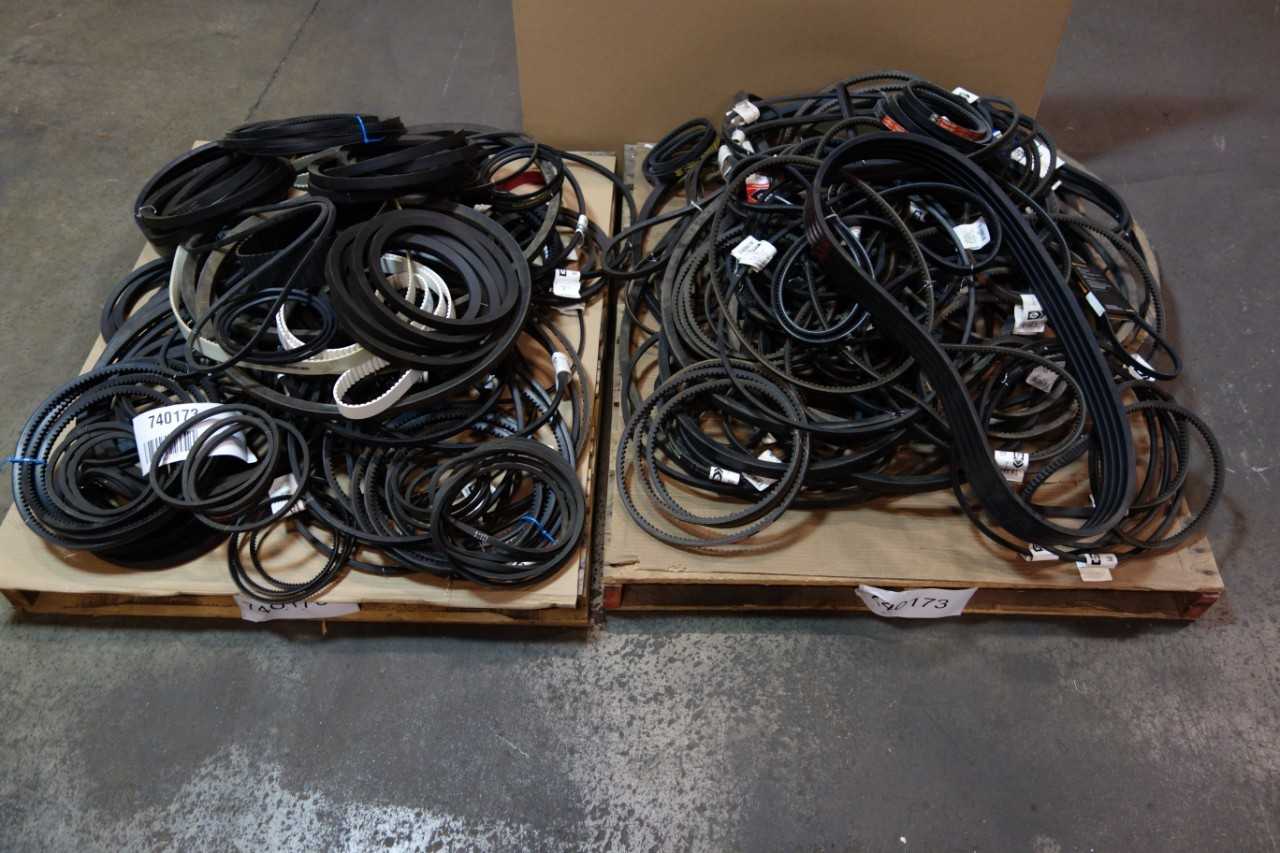 2 PALLETS OF ASSORTED V- BELTS AND TIMING BELTS- CATERPILLAR, BROWNING, GATES, JASON, OPTIBELT - BELTS