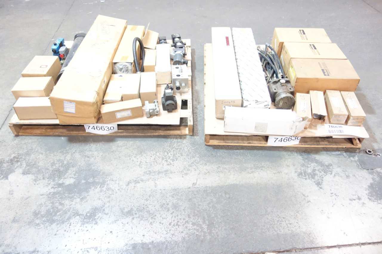 2 PALLETS OF ASSORTED HOSES, FILTERS, VALVES- VICKERS, NRP JONES, PARKER - VALVES