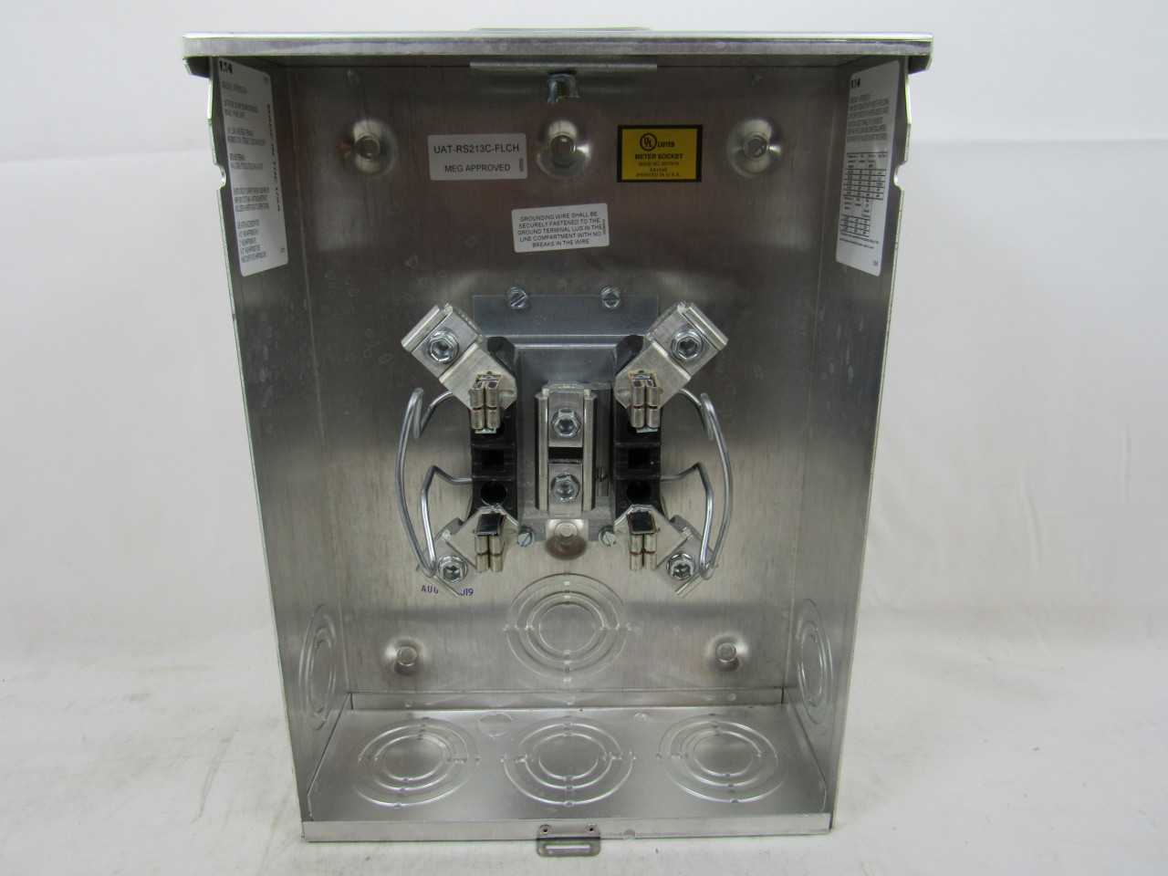 Quantity of 3 New Surplus Eaton UATRS213CFLCH Meter Socket Ringless 200A 600V 1Ph 4Jaws NEMA 3R - INDUSTRIAL PARTS