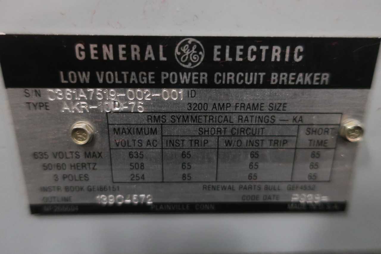 GE AKR-10D-75 3200AMP 635V 3P SWITCHGEAR - SWITCHGEAR