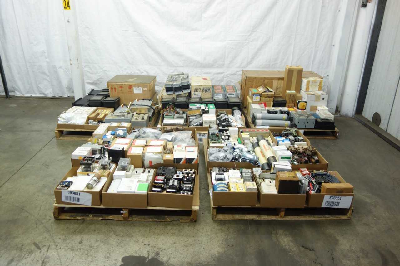 5 PALLETS OF ELECTRICAL CONTROLS AND REPLACEMENT PARTS - ELECTRICAL COMPONENTS