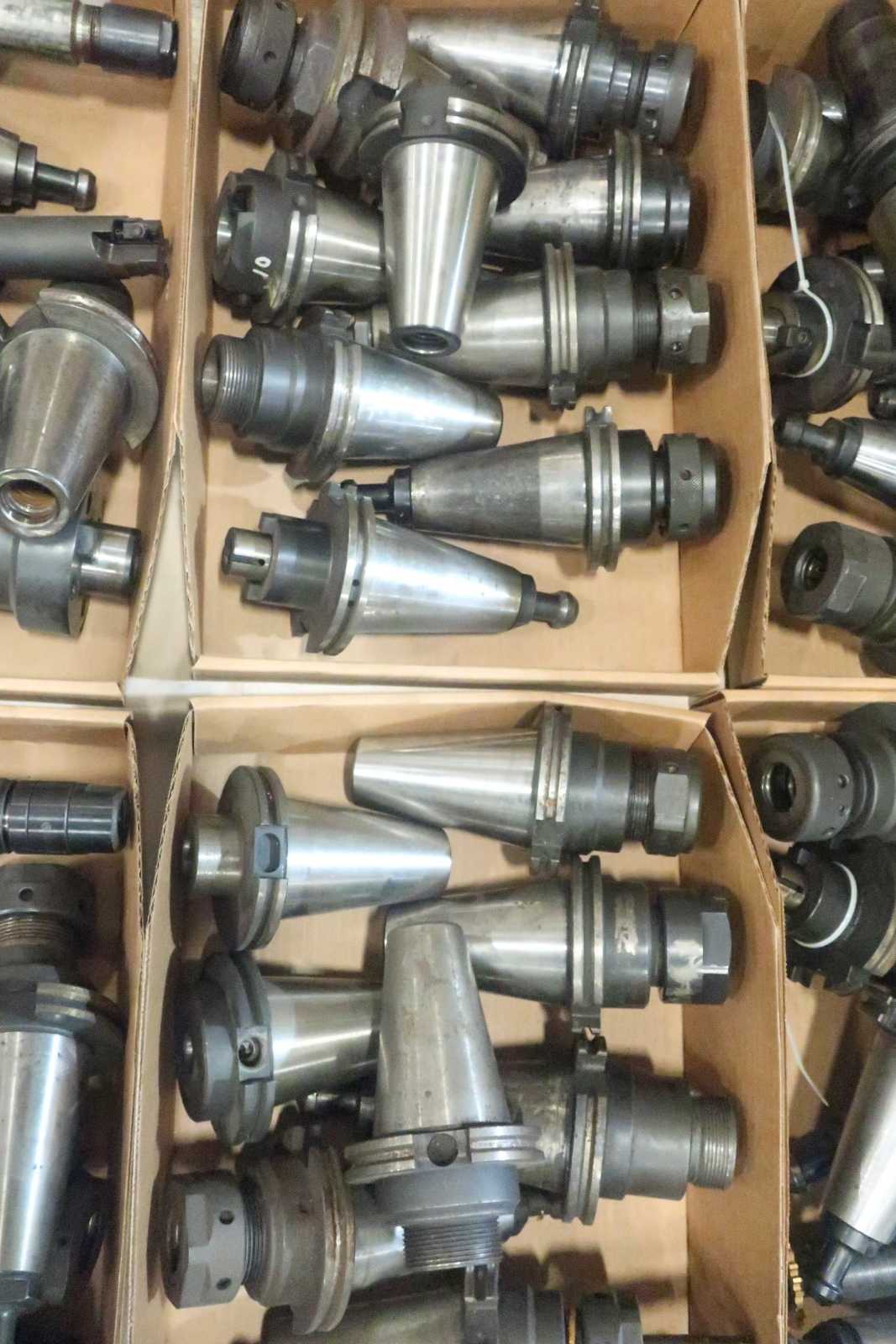 LOT OF ASSORTED CAT50 TOOL HOLDERS WITH ATTACHMENTS - ELECTRIC POWER TOOLS