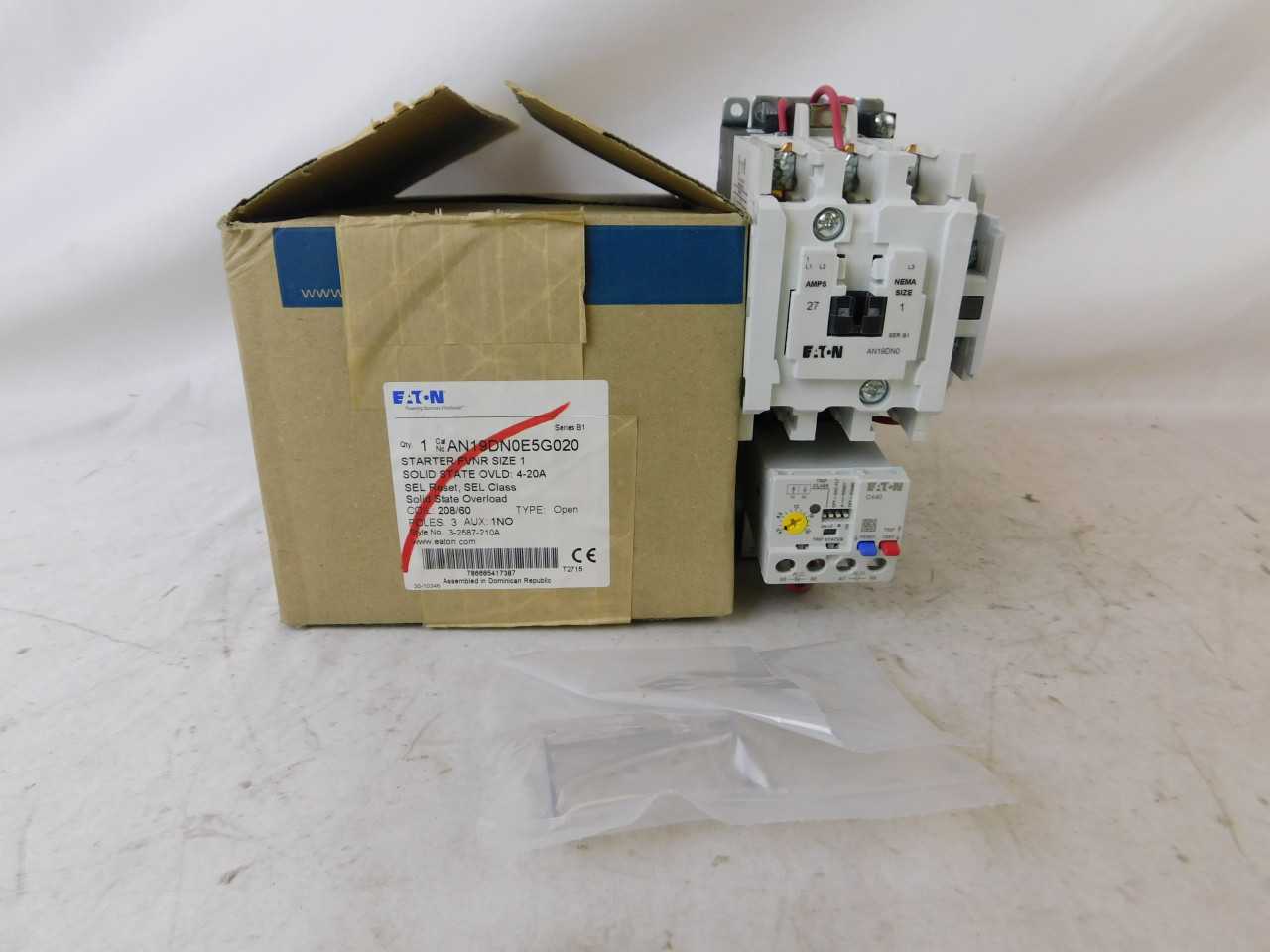 Quantity of 2 New Surplus Eaton AN19DN0E5G020 Starter Non Reversing 3P 27A 208V 60Hz - MOTOR STARTERS