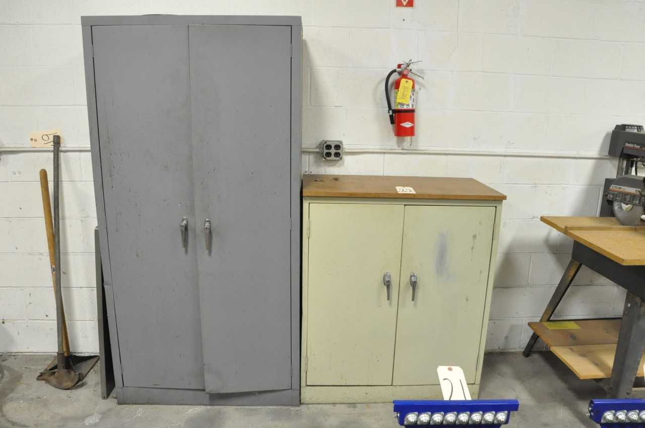 2-Door Cabinets and 1 Sections Shelving with Contents - SHELVING