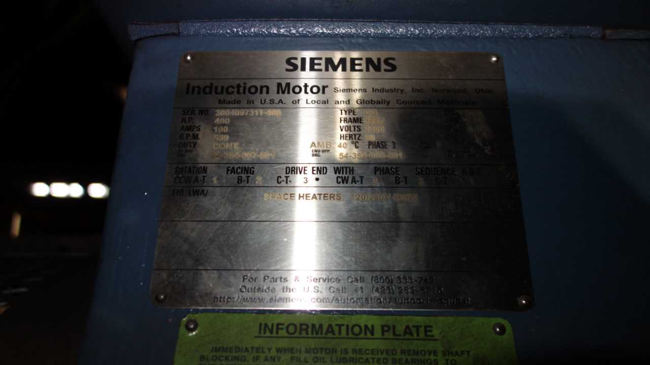 SIEMENS TYPE CG 400HP MOTOR 2300V 588Z 889RPM - MISCELLANEOUS