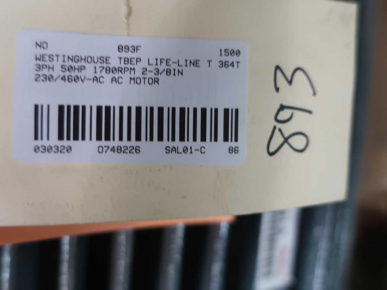 WESTINGHOUSE TBEP 72B39459 LIFE-LINE T 364T 3PH 50HP 1780RPM 230/460V-AC MOTOR - ELECTRIC MOTORS