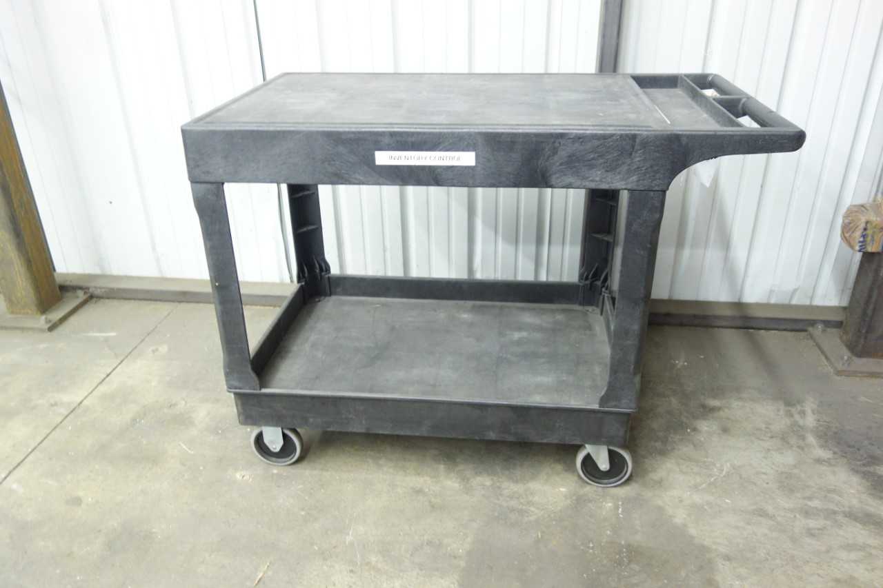 LOT OF 2 PLASTIC PUSH CARTS, SOLID RUBBER TIRES - ROLLING CARTS