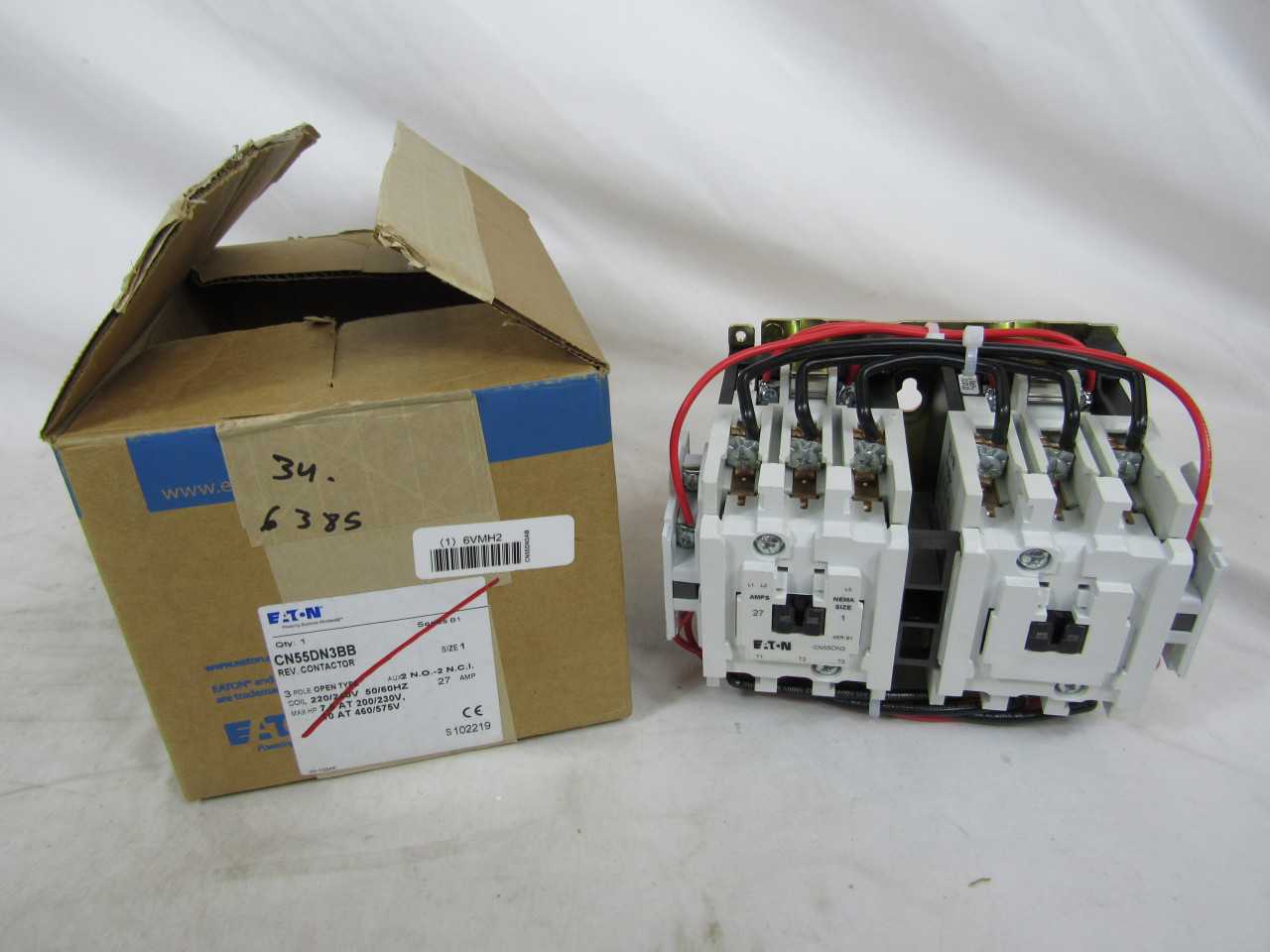 Quantity of 2 New Surplus Eaton CN55DN3BB Reversing Contactor Open 3P 27A 220/240V - CONTACTORS