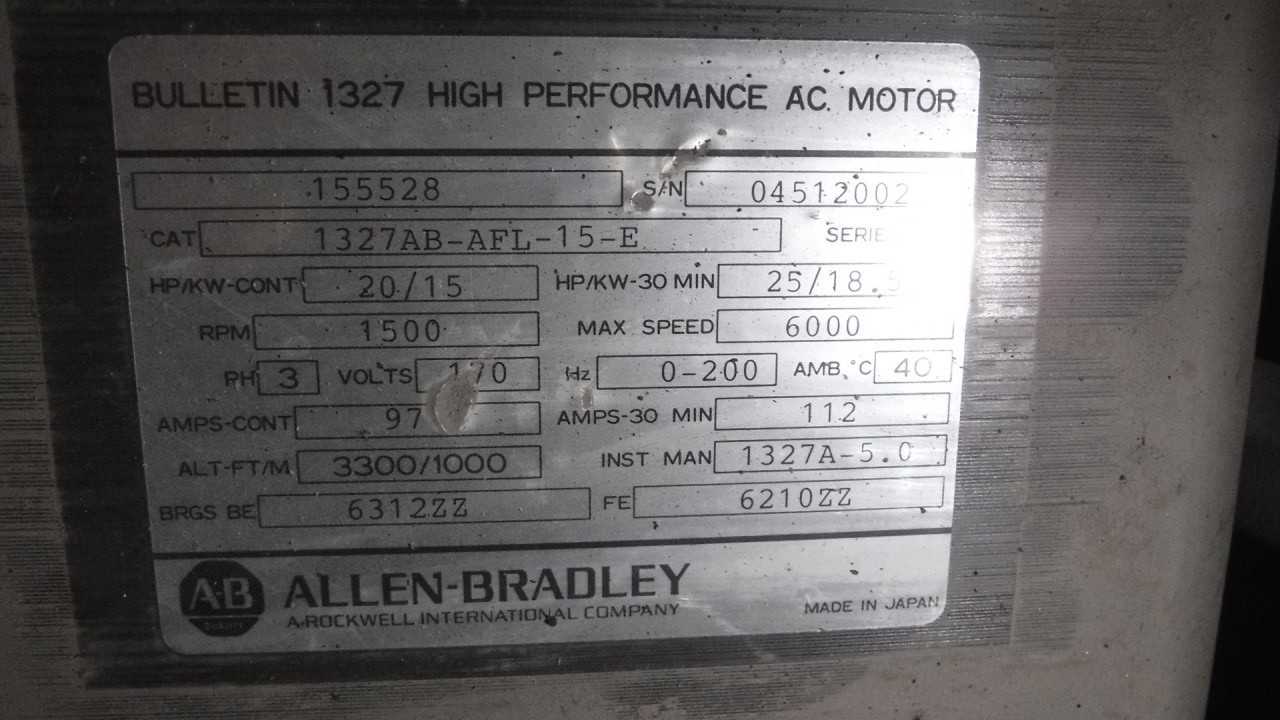 20 HP 1500 RPM 1327 Frame Allen Bradley Servo Motor - ELECTRIC MOTORS