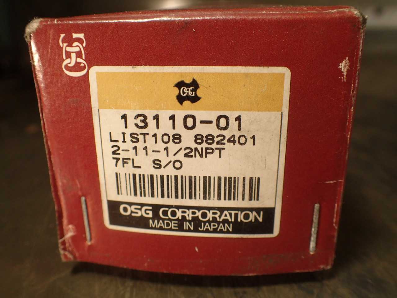 OSG 2" 11-1/2 TPI 7-Flute NPT Hand Thread Tap: HSS 1108, Japan - HOLEMAKING TOOLS
