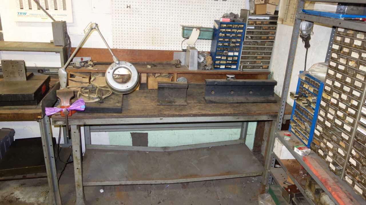 PROFESSIONAL WORK TABLE DESK WITH CONTENTS (VISE IS NOT INCLUDED) - PLANT & FACILITY