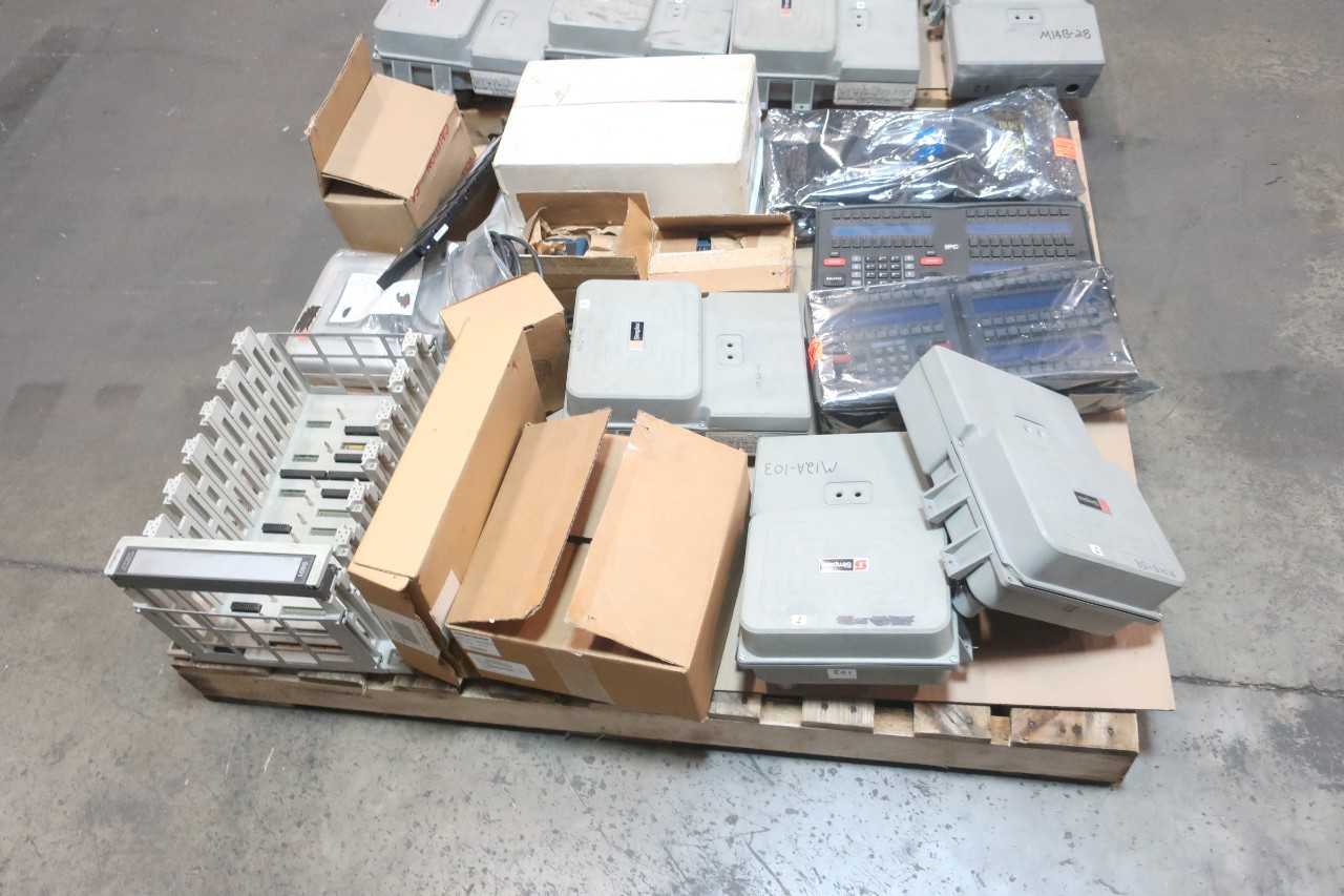 2 PALLETS OF ASSORTED ELECTRICAL MODULE, OPERATION INTERFACE PANEL, MODULE CONTROLS, CHASSIS MODULE, CHASSIS RACK, TRUE ALARM SENSOR 4098-9702 4098-9803- SIMPLEX, IPC, SEL, ATI, GENERAL ELECTRIC, ABB, AEG MODICON - AUTOMATION & CONTROLS