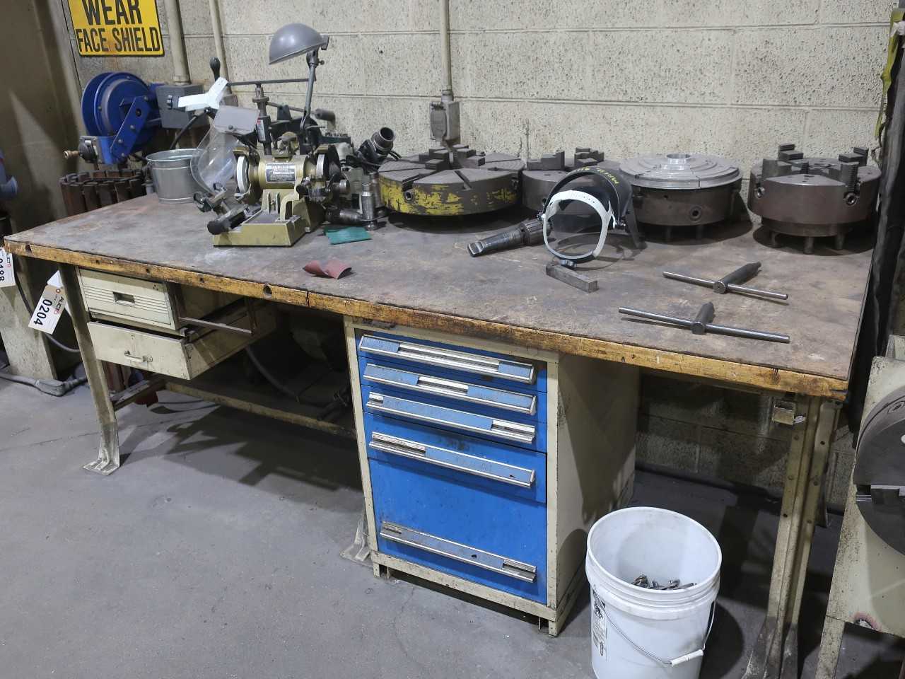 8'x3' work table with chucks/tooling for engine lathe, Darex drill sharpener - LATHES